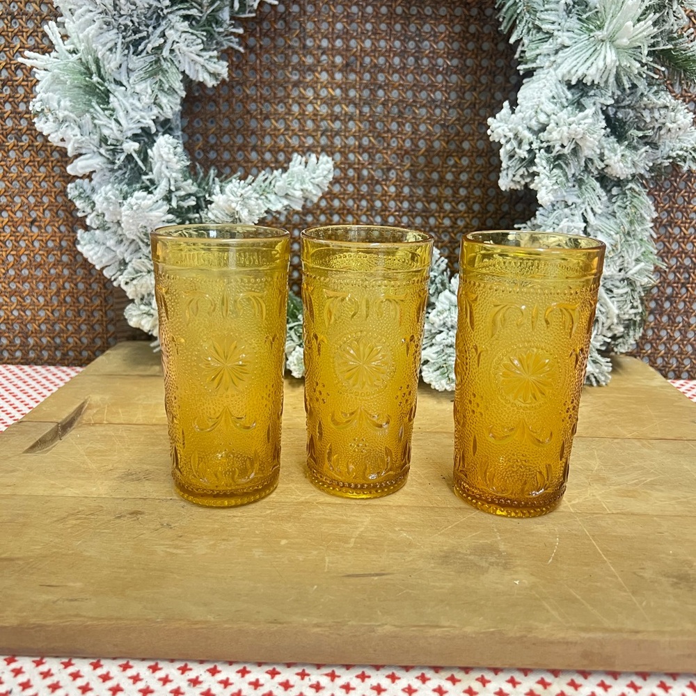 Vintage amber glass tumblers American concord brockway replacement